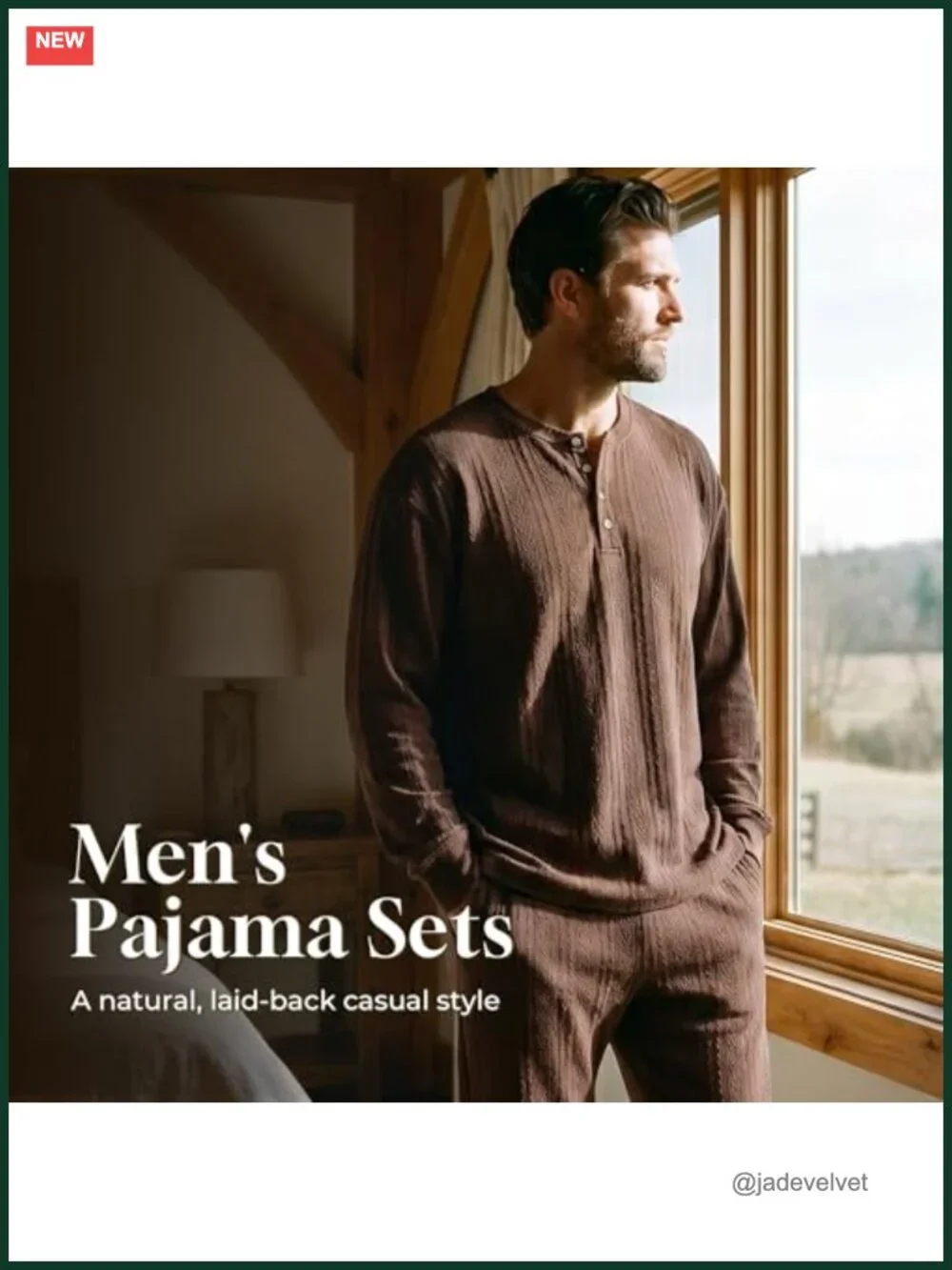 Men's Knit Jacquard Pajama Set with Pockets Long Sleeve Loungewear